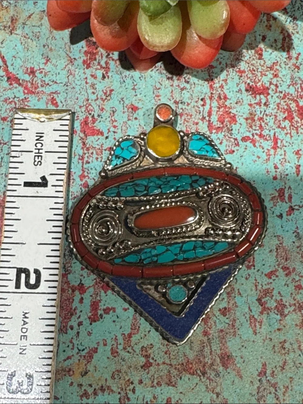 Tibetan Turquoise & Coral Pendant
